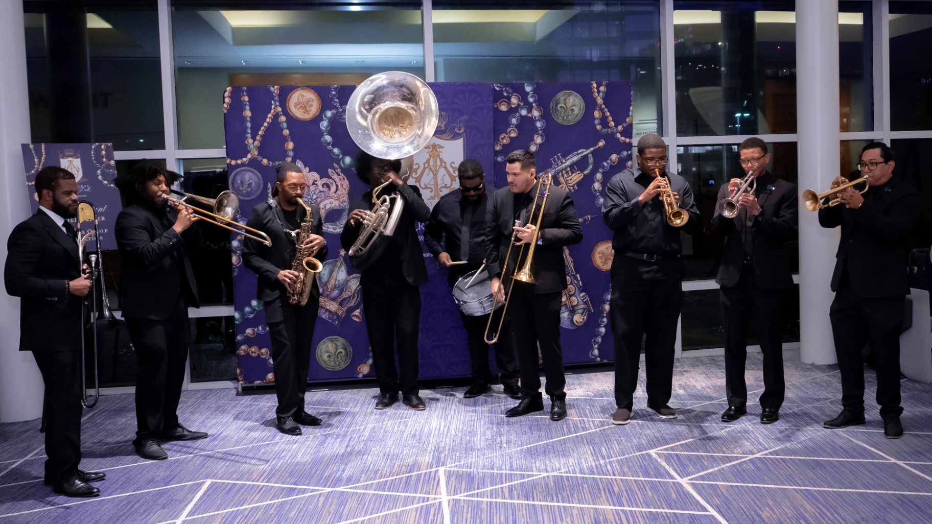 Brass band performing in the lobby