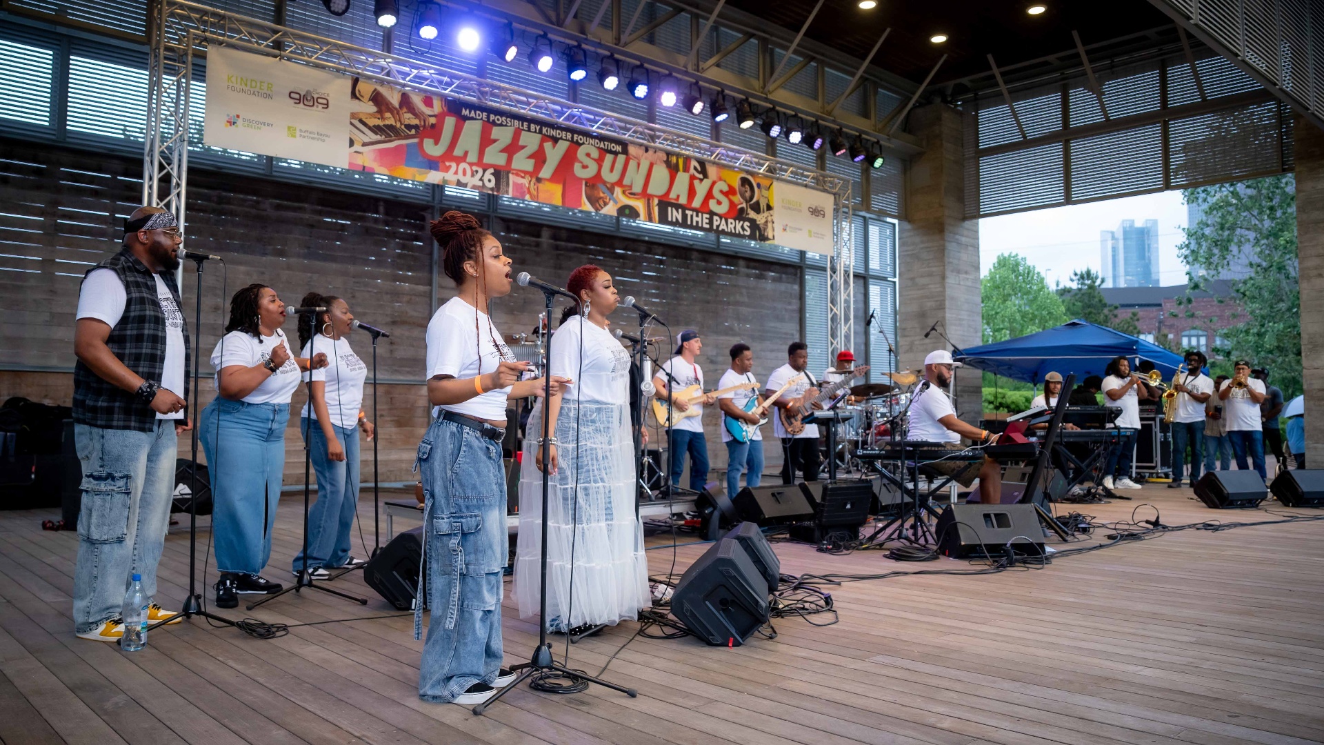 Vocalists and full band performing at Jazzy Sundays 2026