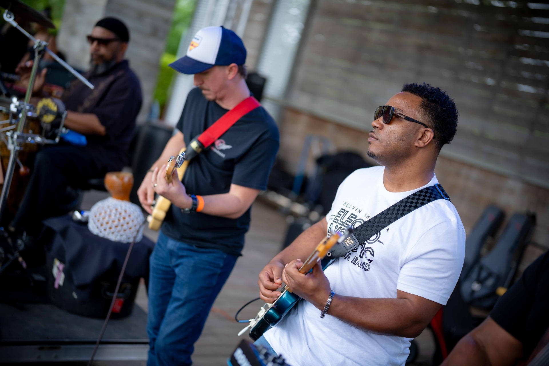 Guitarists and percussion close-up